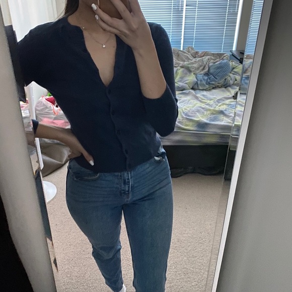 GAP Blue Button Up Fitted 3/4 Sleeve Cardigan - Picture 5 of 5